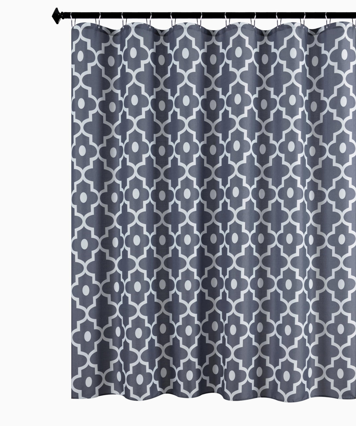 Biscaynebay Extra Long Textured Fabric Shower Curtain 72' Width By 84' Length, Dark Grey Morocco Pearl Printed Bathroom Curtai