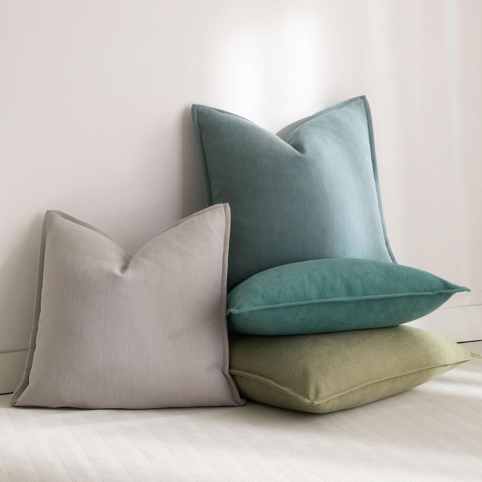 Juspurbet Turquoise Herringbone Textured Throw Pillow Covers 16X16 Inch Set Of 2 For Home Decor Living Room Couch Bed Decorative