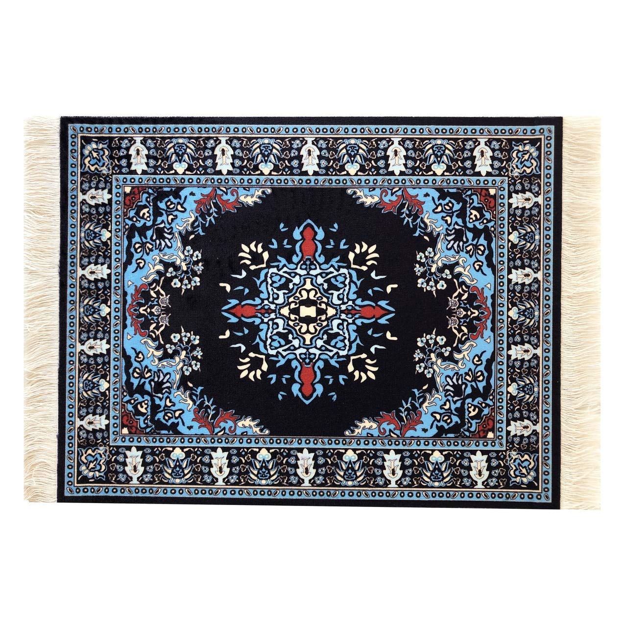 Beautiful Oriental Rug Style Mousepad, Navy Miniature Carpet Computer Mouse Pad, Rectangular, Non-Slip, Elegant Office Accessori