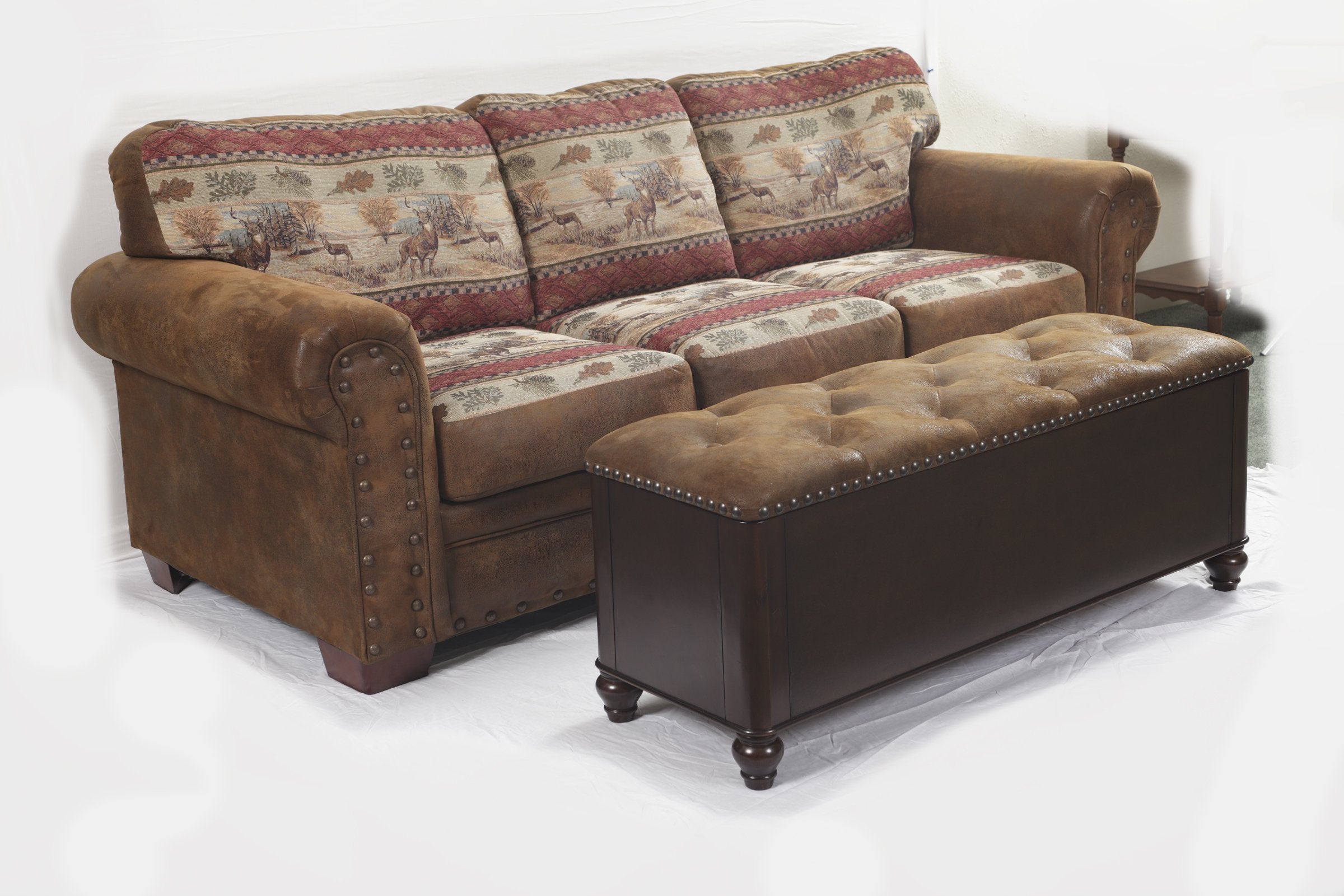 American Furniture Classics Tufted Seat Wooden Gun Concealment Bench with Cushioned, Medium Brown