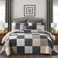 Kaloola Patchwork Queen Quilt, 100% Cotton Lightweight Bedspreads Queen Size 3 Pieces, Tan Brown Beige Queen Quilt Bedding Set,
