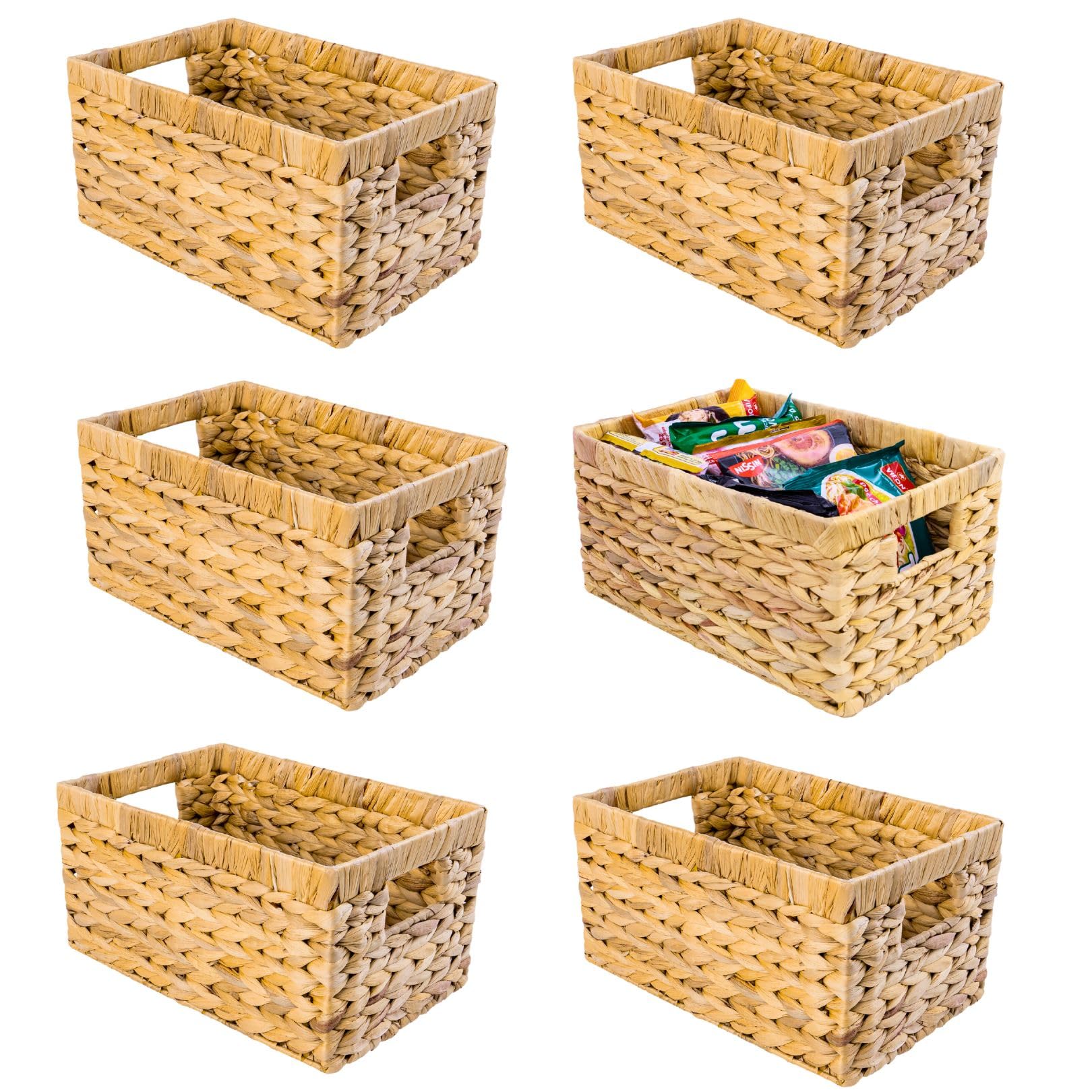M4DECOR Set of 6 Wicker Storage Basket, Water Hyacinth Storage Baskets, Wicker Storage Baskets for Shelves, Wicker Baskets for S