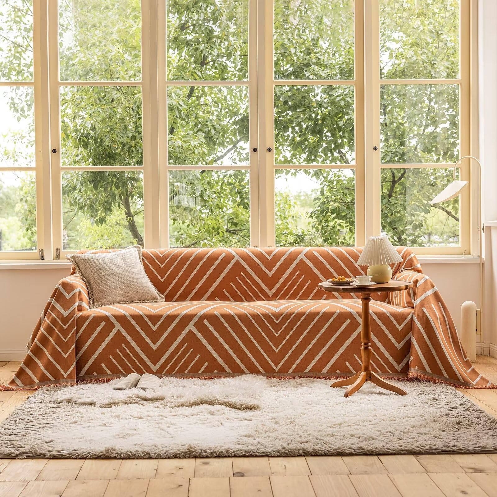 Vclife Chic Herringbone Jacquard Couch Cover Futon L Shape Sofa Slipcover Thick Non Slip Pet-Friendly Pumpkin Caramel Cream Beig