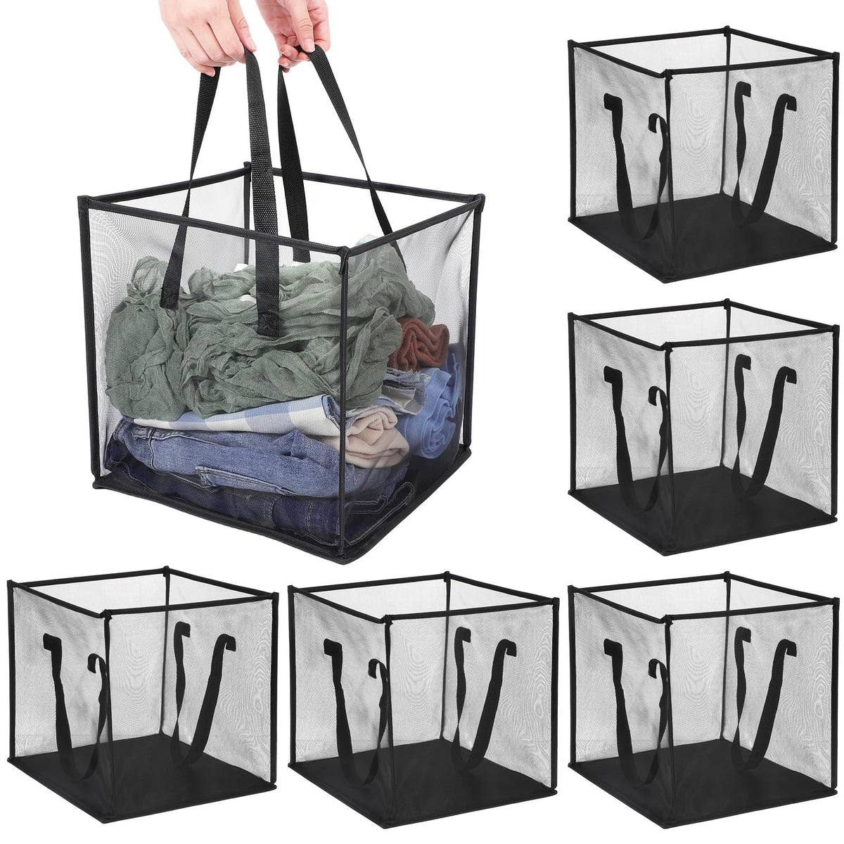 Gyctgav 6 Pack Pop Up Laundry Baskets, 13 Inch Mesh Popup Clothes Hampers, Portable Foldable Dirty Clothes Bin with Handles for 
