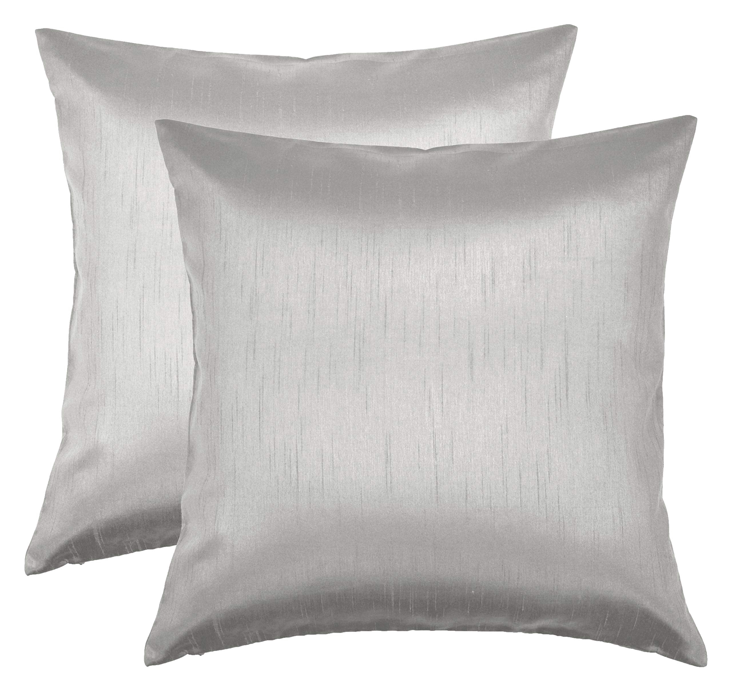 Aiking Home Collection 24X24 Inches Faux Silk Square European Shams, Zipper Closure, Silver (Set Of 2)