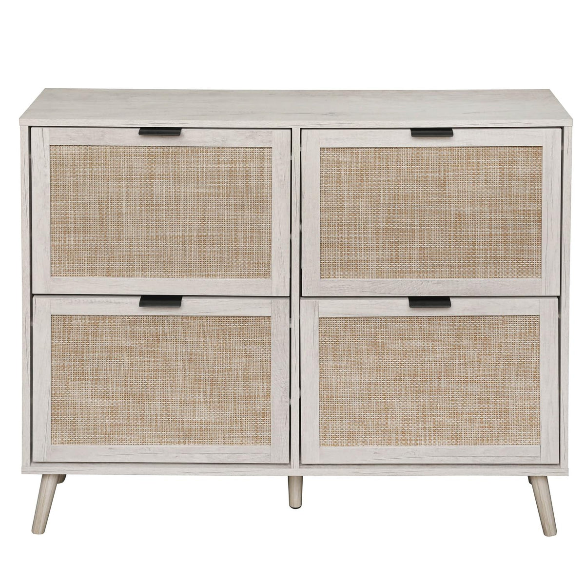 ZeHuoGe Rattan Shoe Cabinet with 4 Flip Drawers, Narrow Shoe Rack Cane Storage Cabinet for Entryway, Large Shoe Organizer with C