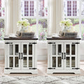 Barnyatoh Farmhouse End Table with Charging Station,24 Large Side Table with Glass Barn Door, Rustic Wood Nightstand Bedside Tab