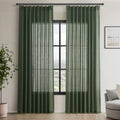 Pinch Pleated Olive Green Curtains 84 Inches Long For Living Room Office Linen Textured Window Curtains Back Tab Light Filtering Forest Hunter Dark Green Semi Sheer Drapes 84 Inch Length 2 Panels