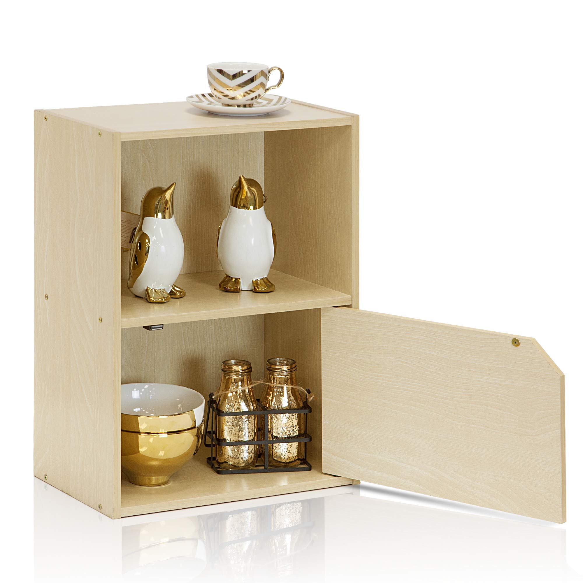 Furinno Pasir 2 Tier Bookcase with 1 Door with out Handle, Steam Beech