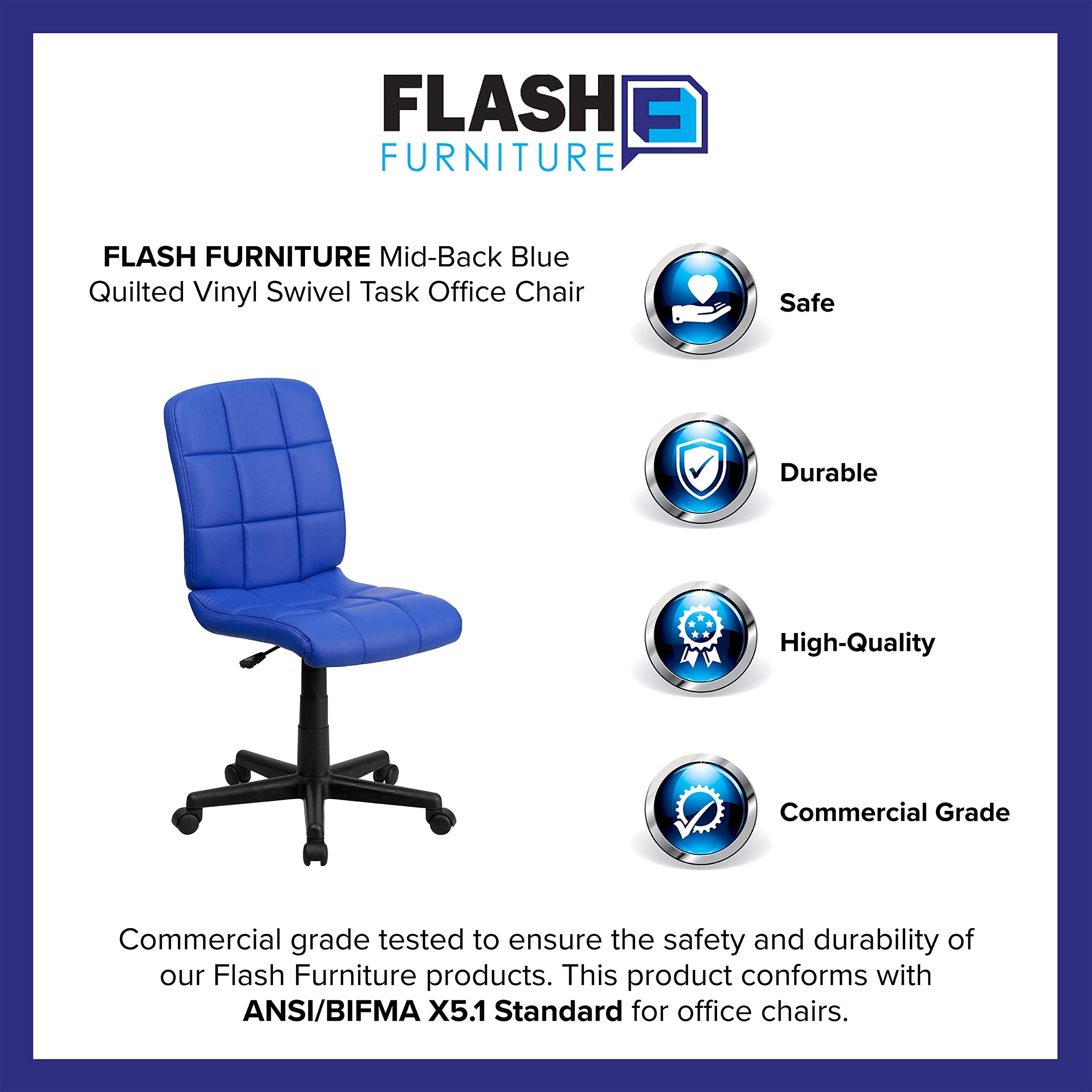 Flash Furniture Clayton Mid-Back Blue Quilted Vinyl Swivel Task Office Chair