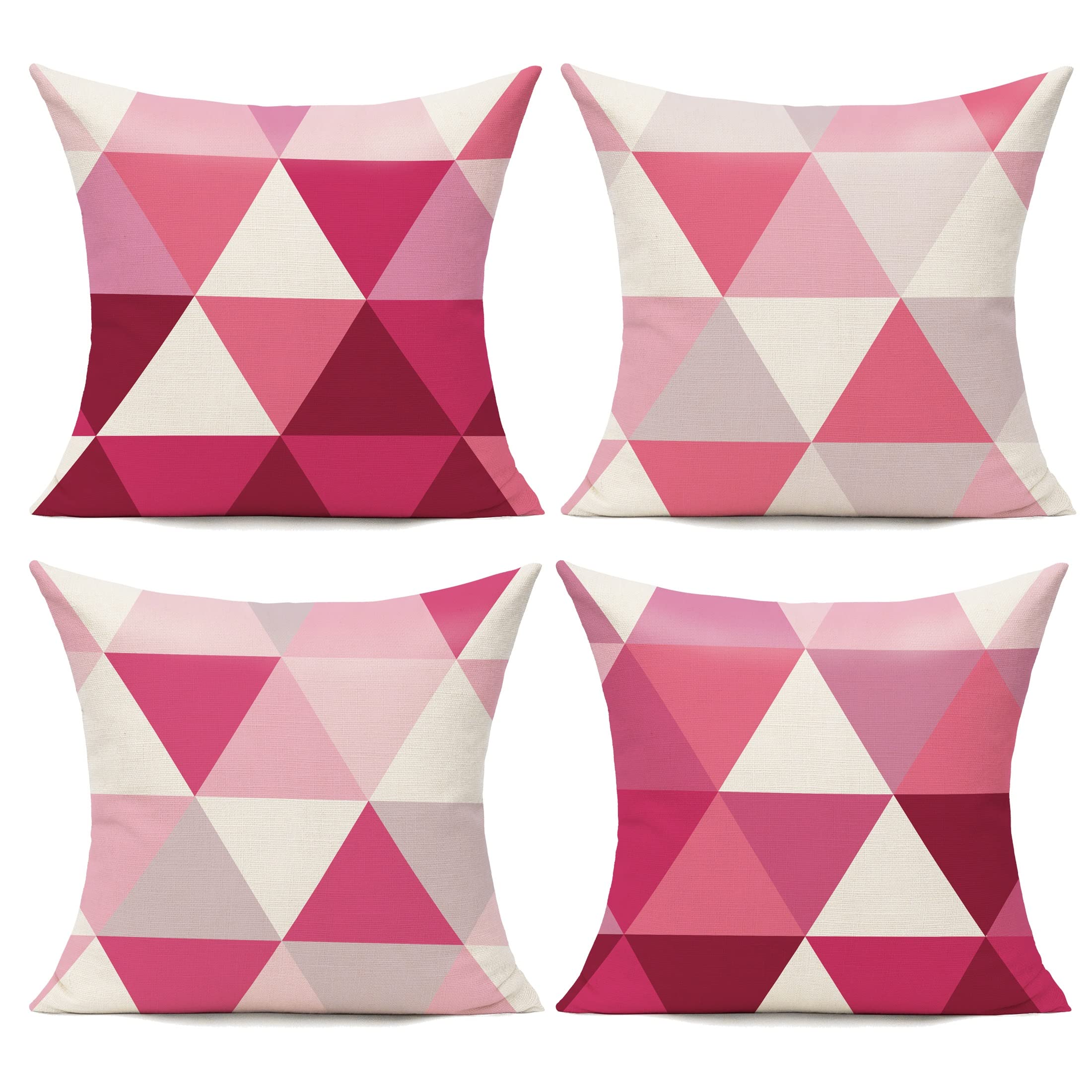 All Smiles Outdoor Throw Pillow Covers Pink Decor Patio 20X20 Set Of 4 Colorful Modern Cushion Cases Cojines Couch Sofa Decoration Porch For Home Living Room Geometric Triangle Grey Purple White