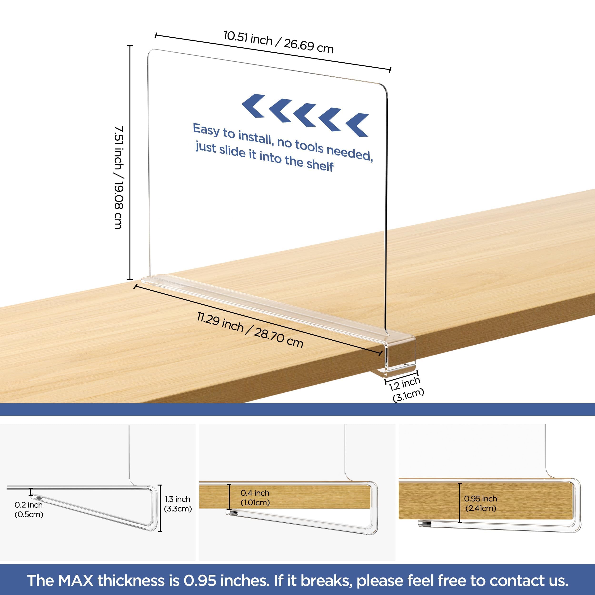 Hblife 12 Pcs Clear Acrylic Shelf Dividers, Vertical Purse Organizer For Closet Perfect For Sweater, Shirts, Handbags In Bedroom And Kitchen, Closet Separators For Organization Cabinet