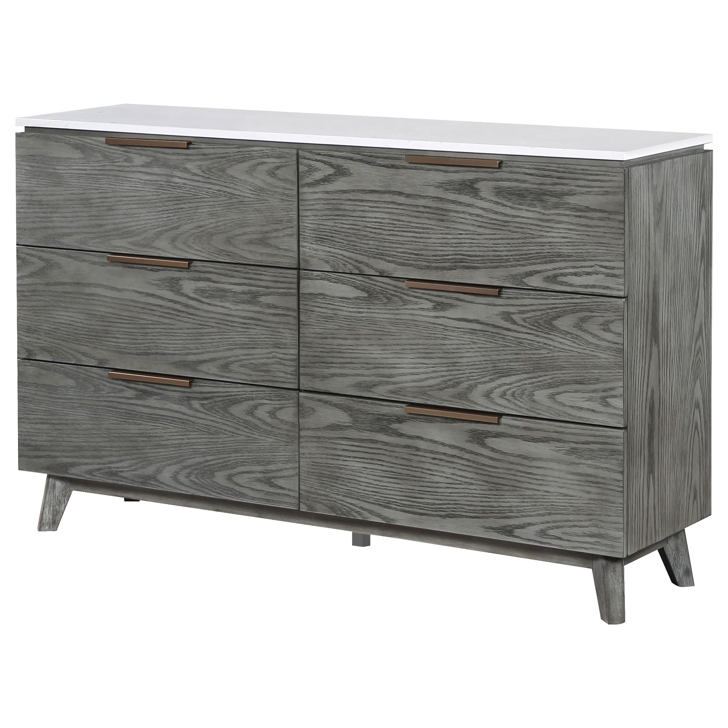 Coaster Home Furnishings Nathan Mid-Century Modern 63-Inch 6-Drawer Bedroom Dresser Clothing Storage Cabinet Wide Chest Of Drawers Organizer Unit Grey 224603
