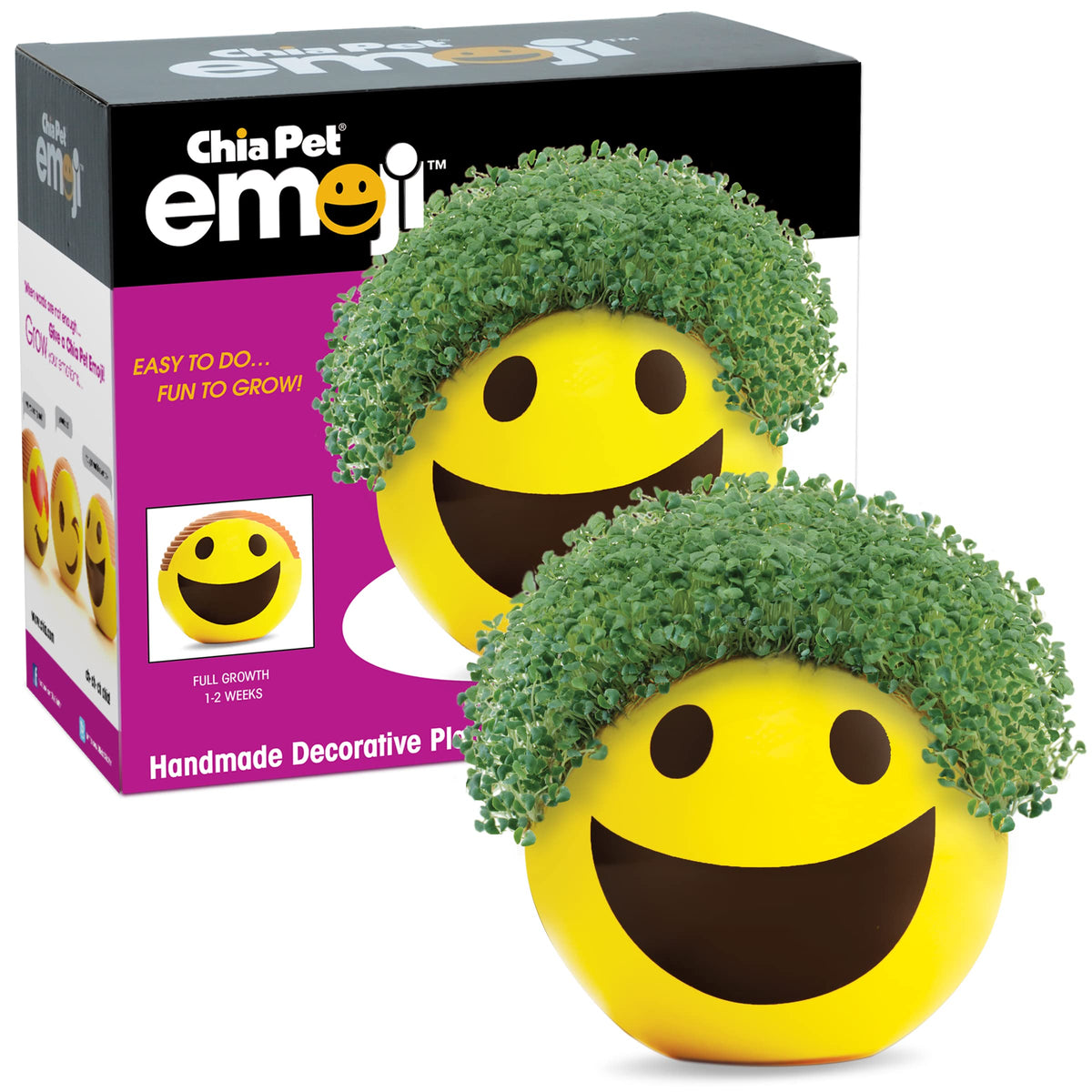 Chia Pet Emoji Smiley With Seed Pack, Decorative Pottery Planter, Easy To Do And Fun To Grow, Novelty Gift, Perfect For Any Occa
