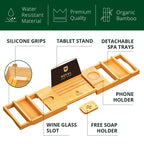 Royal Craft Wood Premium Bathtub Tray - Expandable Bath Tray For Tub - Unique House Warming Bath Tub Tray Wood - Luxury Bathtub