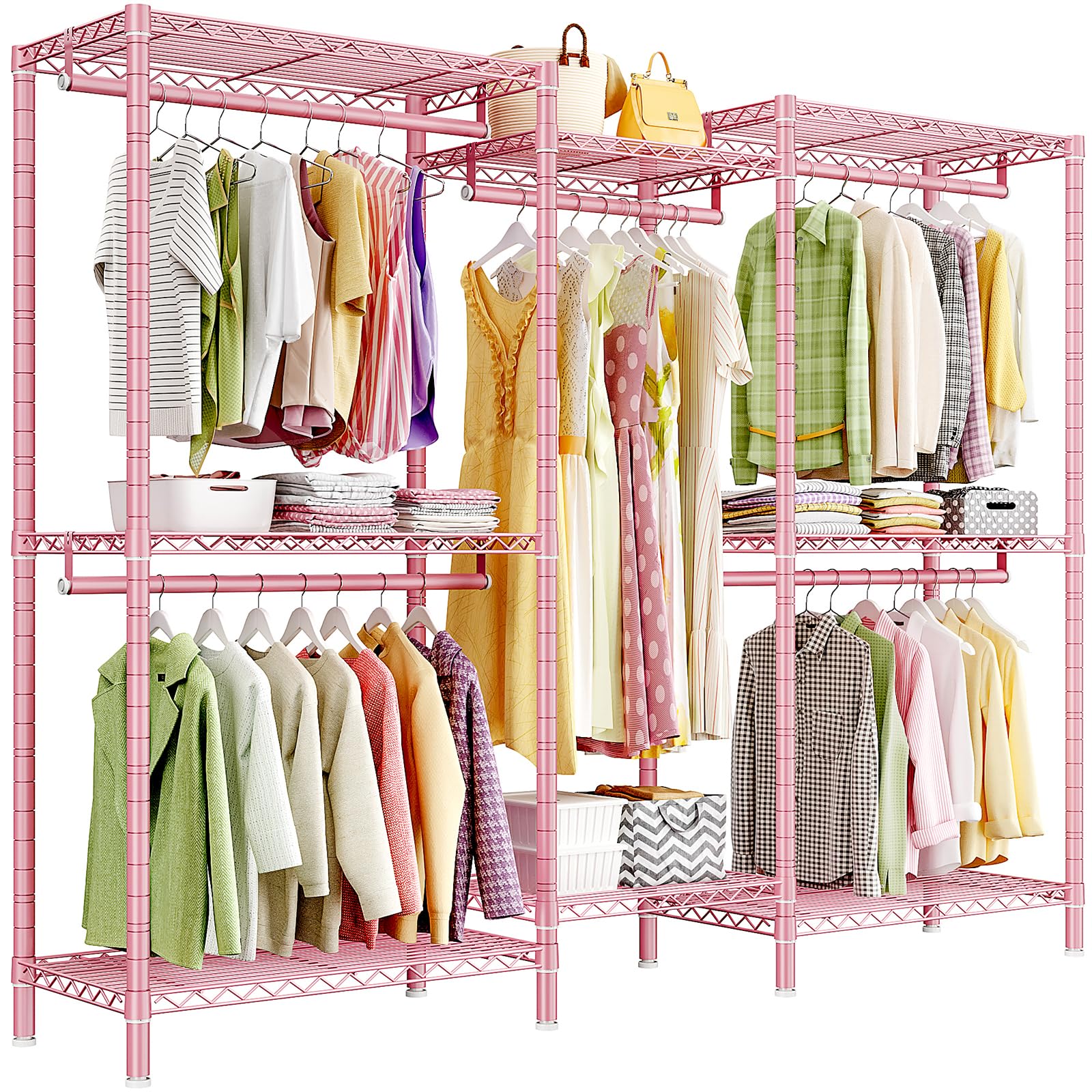 Raybee Pink Clothes Rack, Heavy Duty Clothing Racks for Hanging Clothes Load 835LBS, Metal Freestanding Closet, Clothing Rack He