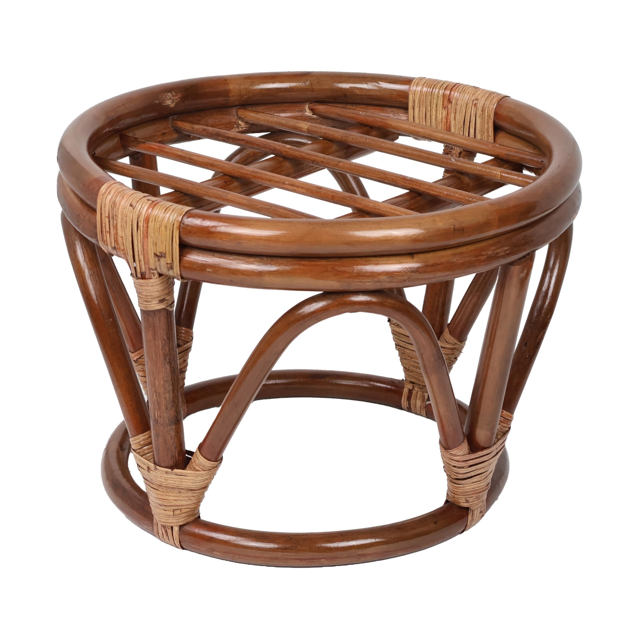 International Caravan Furniture Piece Rattan Ottoman with Outdoor Fabric Cushion