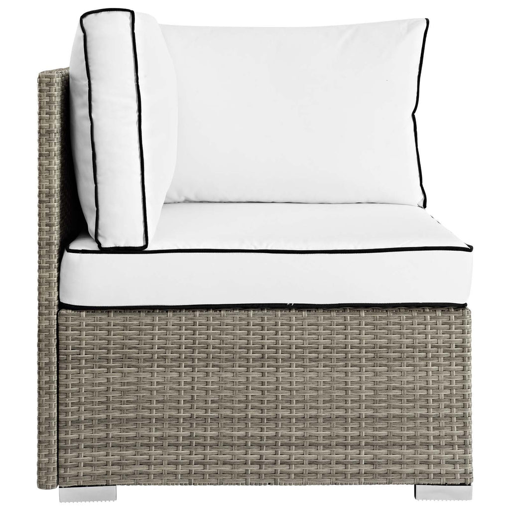 Modway Repose Wicker Rattan Outdoor Patio Corner Sectional Sofa Chair With Cushions In Light Gray White