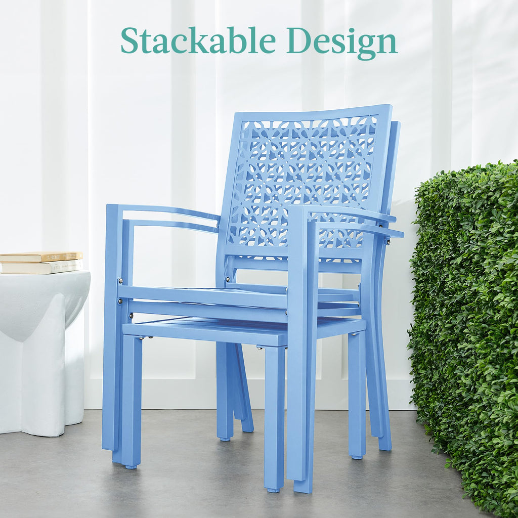 Best Choice Products 3-Piece Outdoor Bistro Set, Stackable Modern Steel Furniture For Porch, Garden W/ 2 Chairs, Table, Geometric Decor - Sky Blue