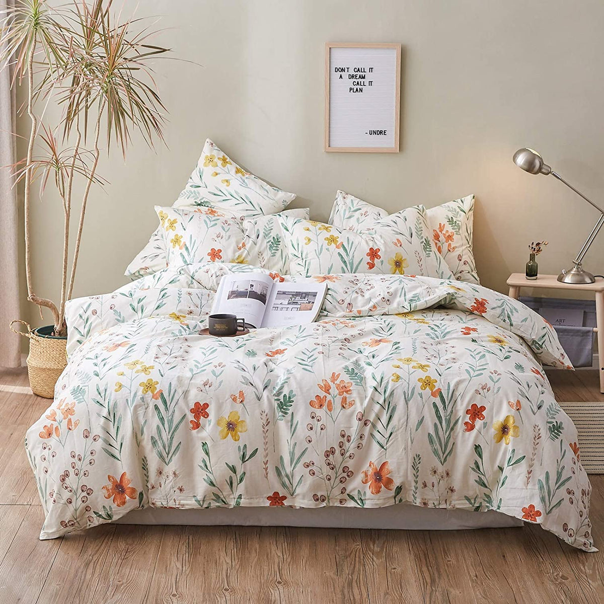 Erzrga Bed Linen Set, Duvet Cover King 100% Cotton Floral For All Seasons, 3 Pieces Set With Zipper Closure