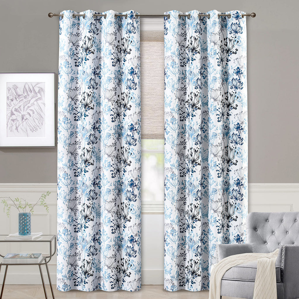 Driftaway Full Blackout Blue And White Curtains For Living Room Bedroom Kitchen 108 Inches Long Window Drapes Botanical Blossom