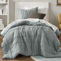 Comfort Spaces Blue/Grey Twin Size Comforter Set - 2 Pieces Pintuck Pleated Bedding Sets Twin, All Season Lightweight, Extra Sof