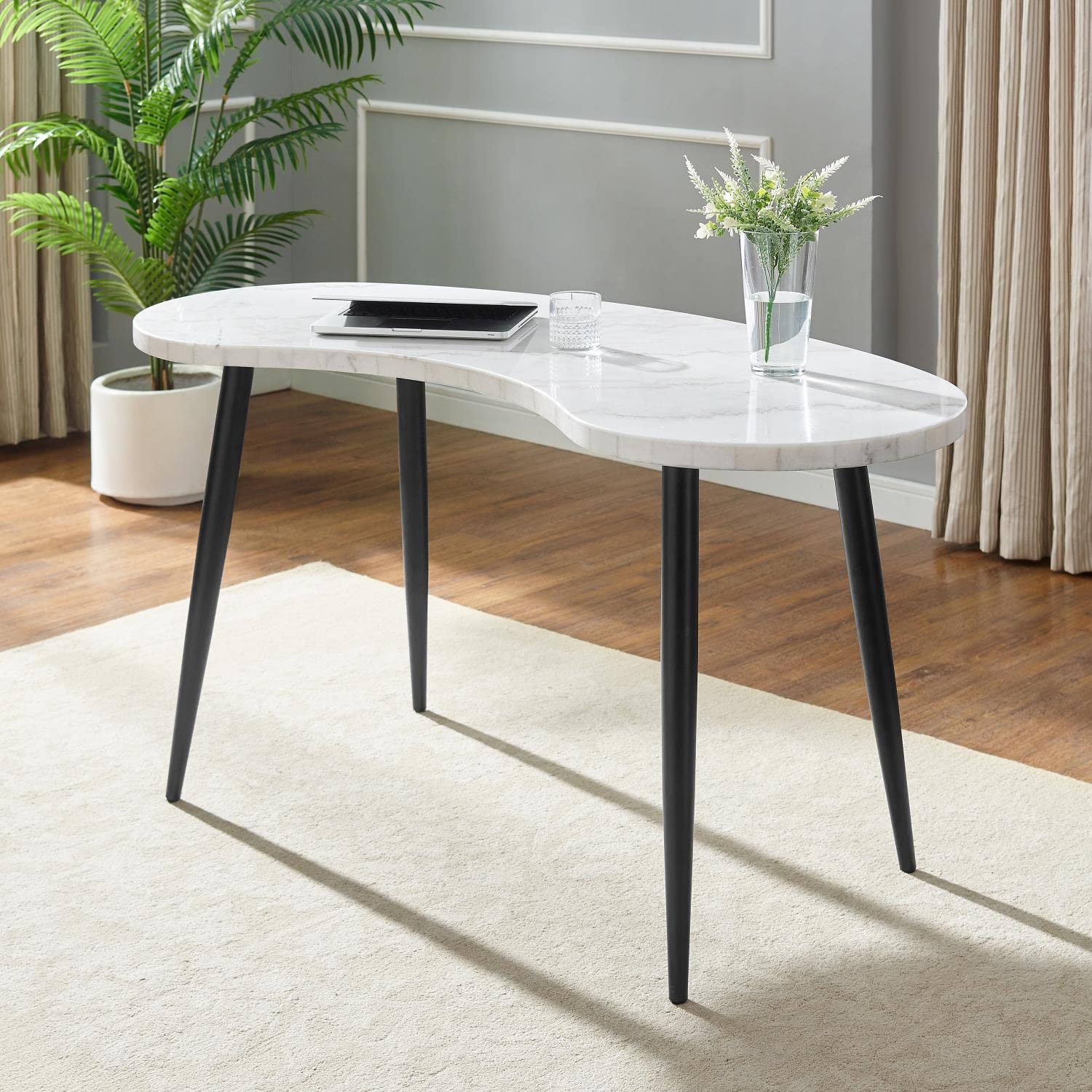 Steve Silver Kinsley Desk - White Marble Veneer Top, 60"x27.5"x30.625", MDF & Iron Construction