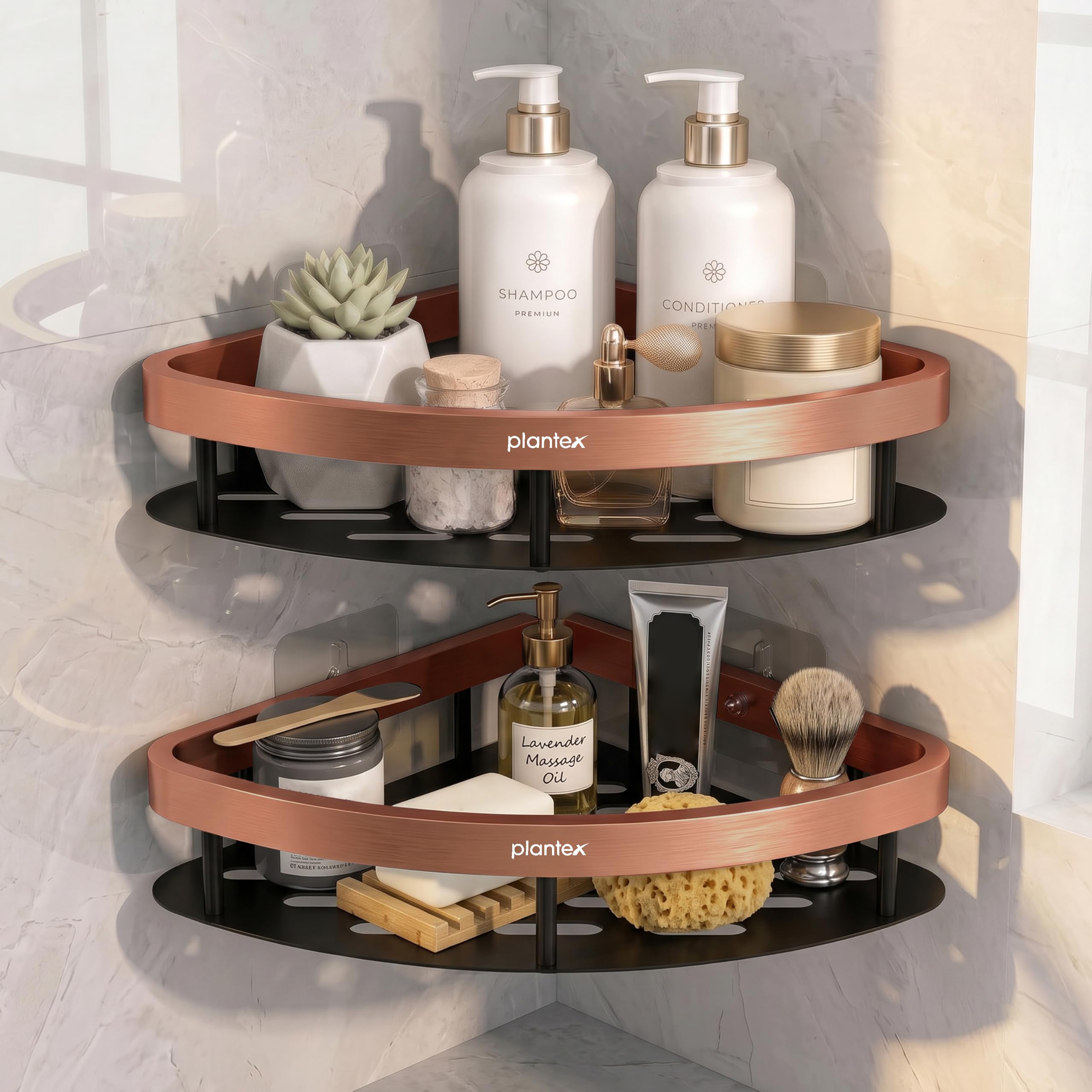 Plantex Self Adhesive Corner Shelf For Bathroom Wall/Aluminium & Stainless Steel Corner Shelf/Storage Organizer/Bathroom Accesso