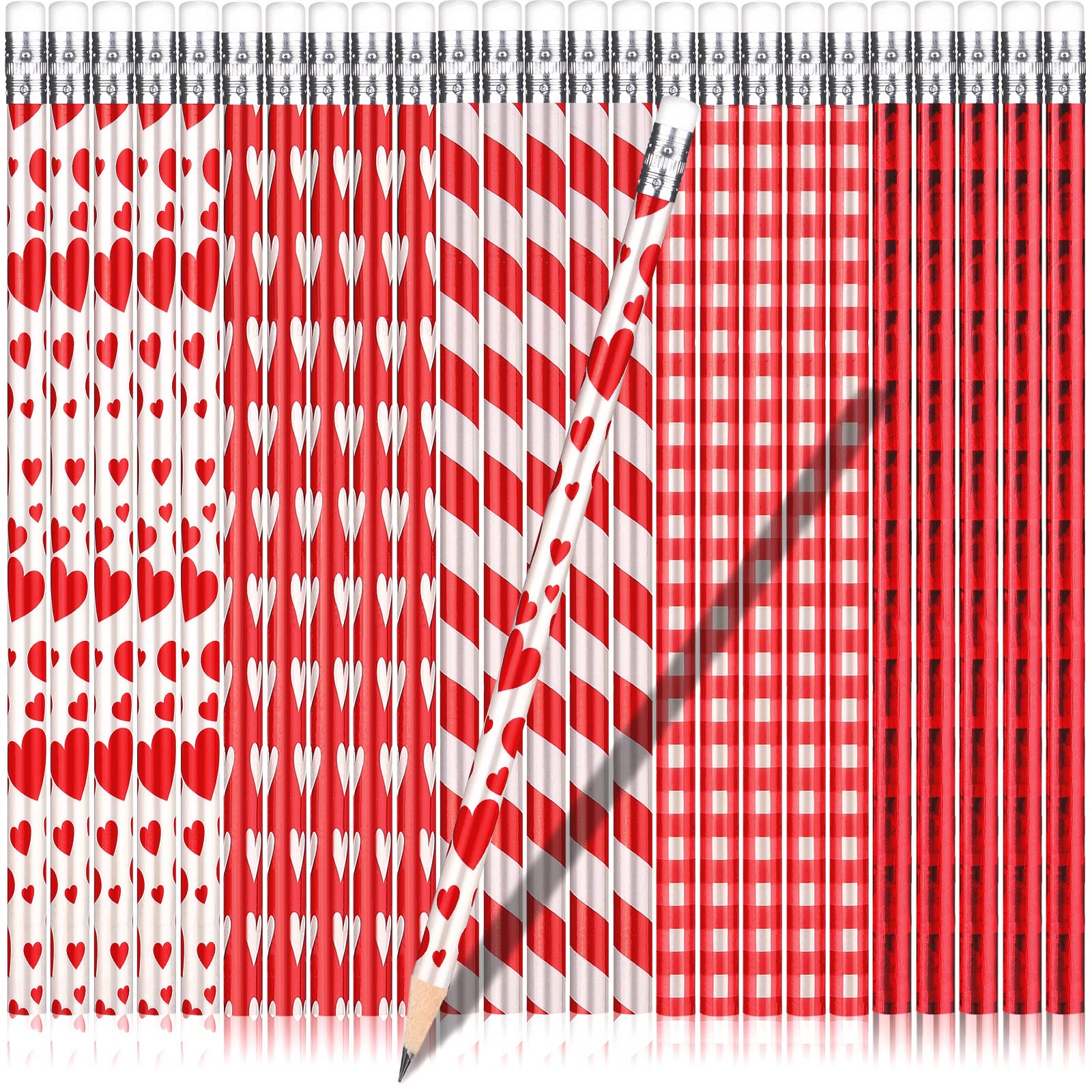 Spakon Valentine Pencils Classic Novelty Heart Stripe Pencils With Eraser Assorted Kids Pencils Valentine'S Day Party Supplies S