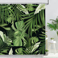 Bonhause Tropical Leaves Shower Curtain, Jungle Nature Theme Dark Green Palm Leaf Monstera Plant Bathroom Curtain 72x72 Inch Pol