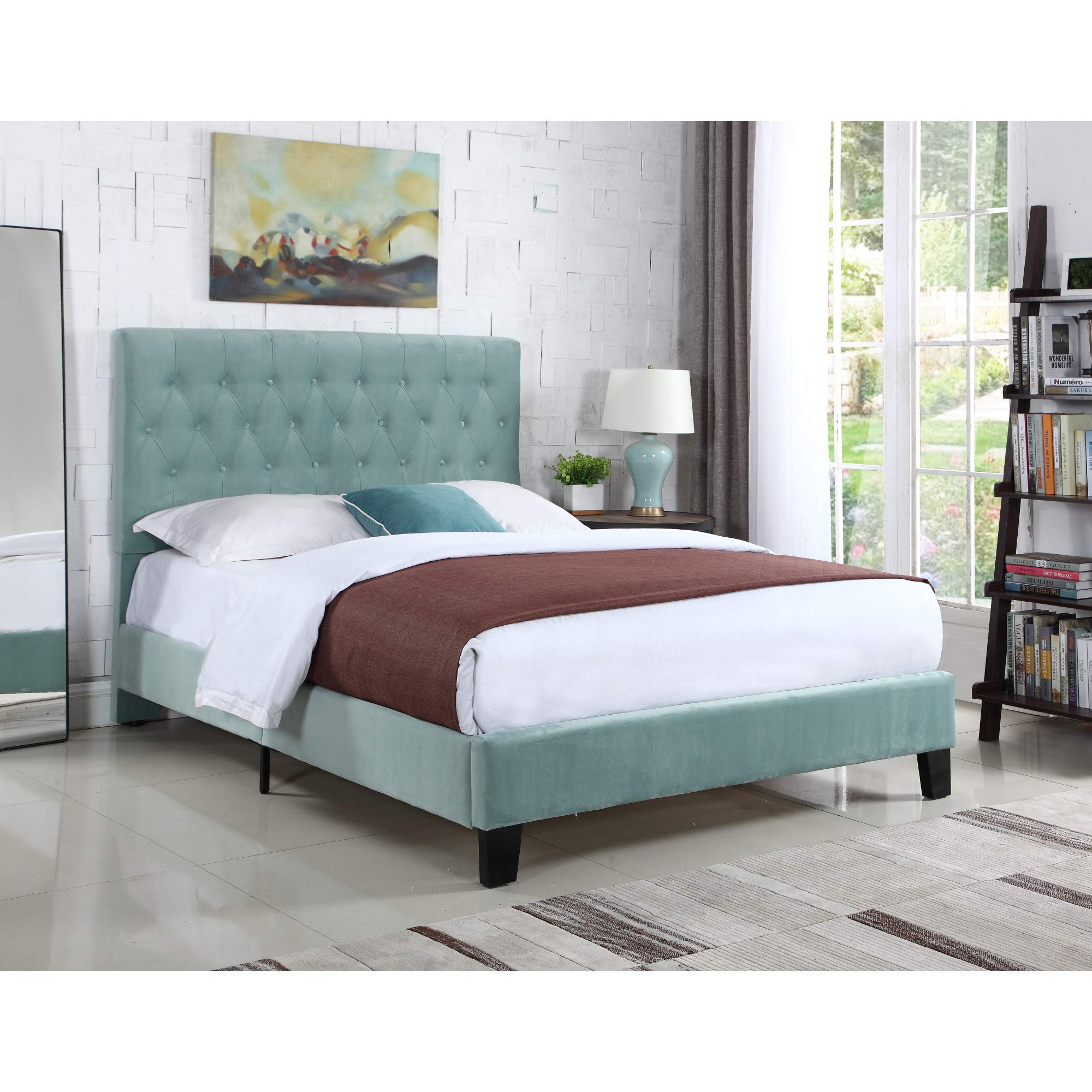 Wallace & Bay Dalton Velvet Upholstered Bed, Full, Aqua