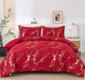 WONGS BEDDING Red Gold Metallic Marble Comforter Set King,Red Christmas Bedding Sets with 2 Pillowcases for All Seasons, Soft Mi