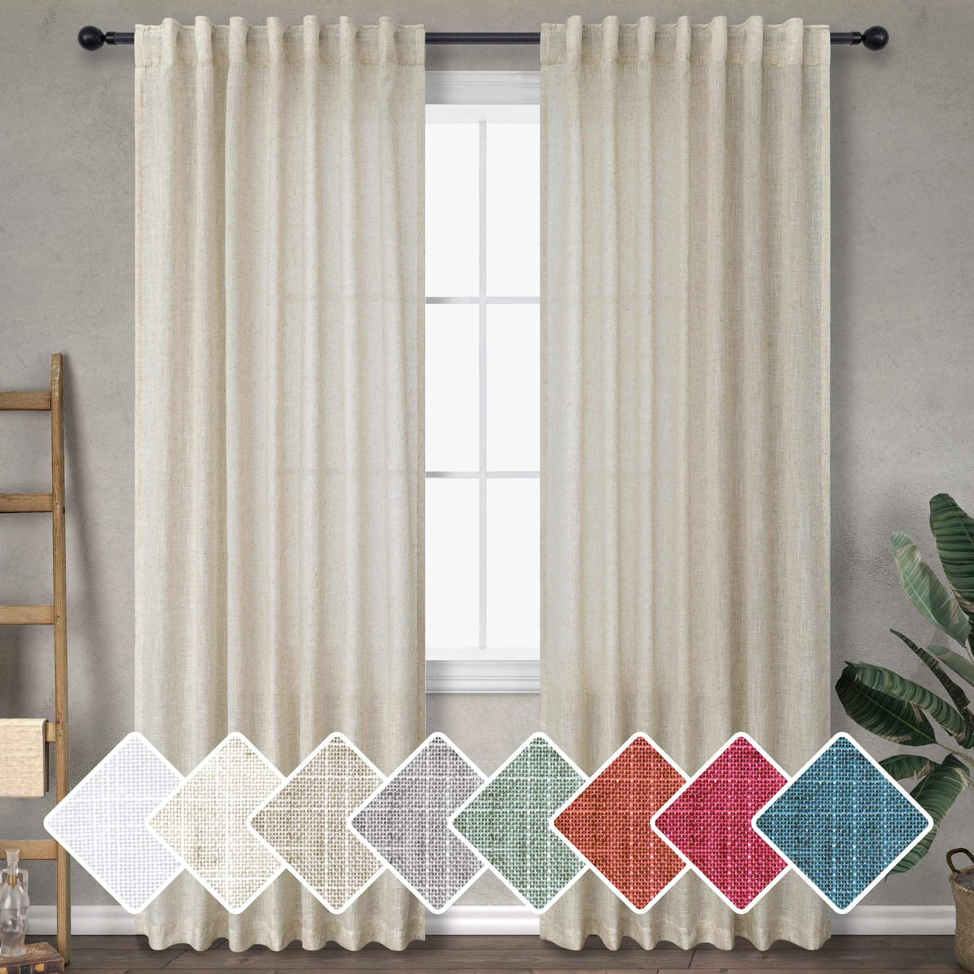 Beige Sheer Curtains 78 Inches Long 2 Panels Set For Dining Room Light Filter Lightweight Flowy Airy Semi Sheer Flax Linen Gauze