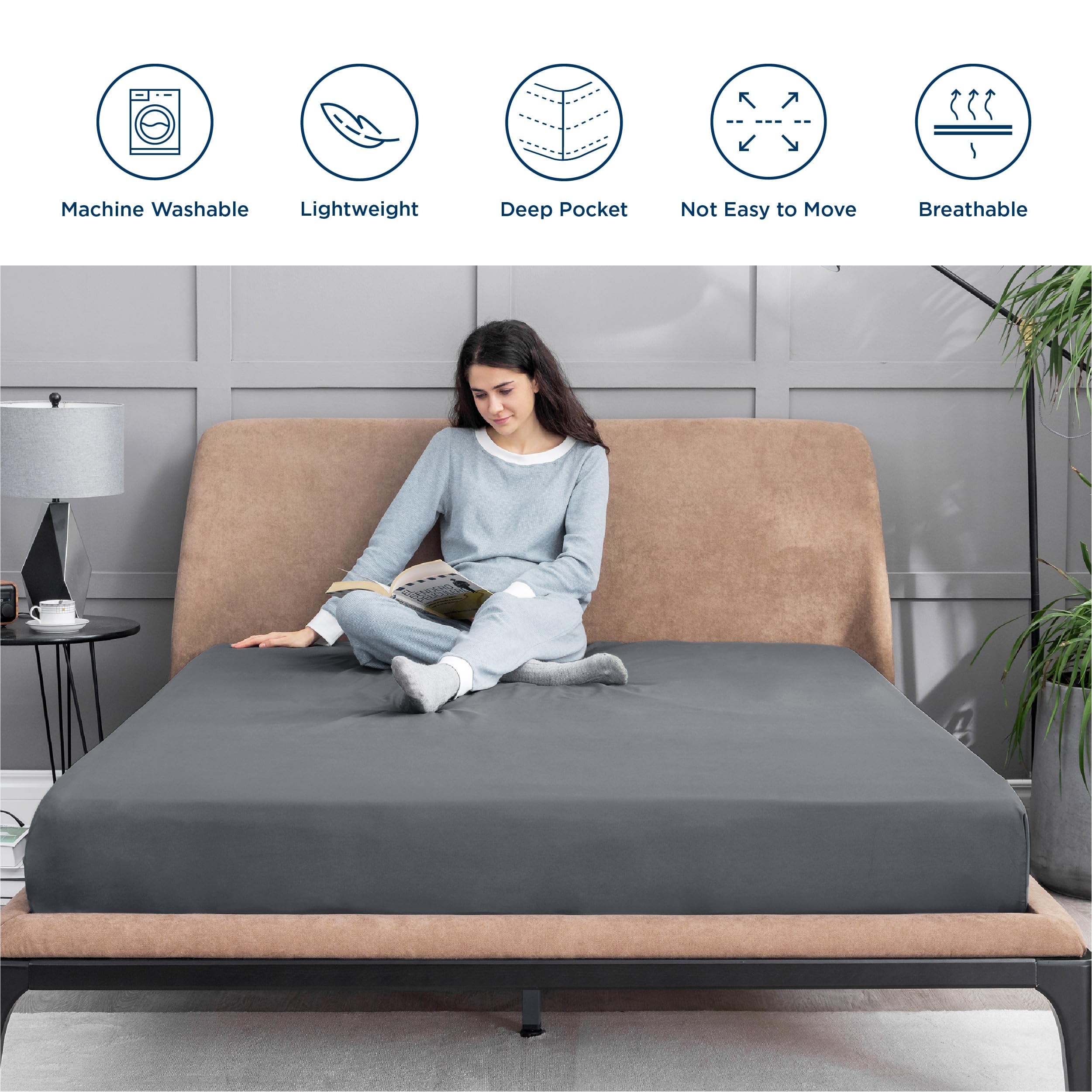 Bedsure King Fitted Sheet Grey - Fitted Sheet King Size For Mattress Up To 14 Inches, Extra Soft Brushed Microfiber, Wrinkle & Fade Resistant(King, Dark Grey)