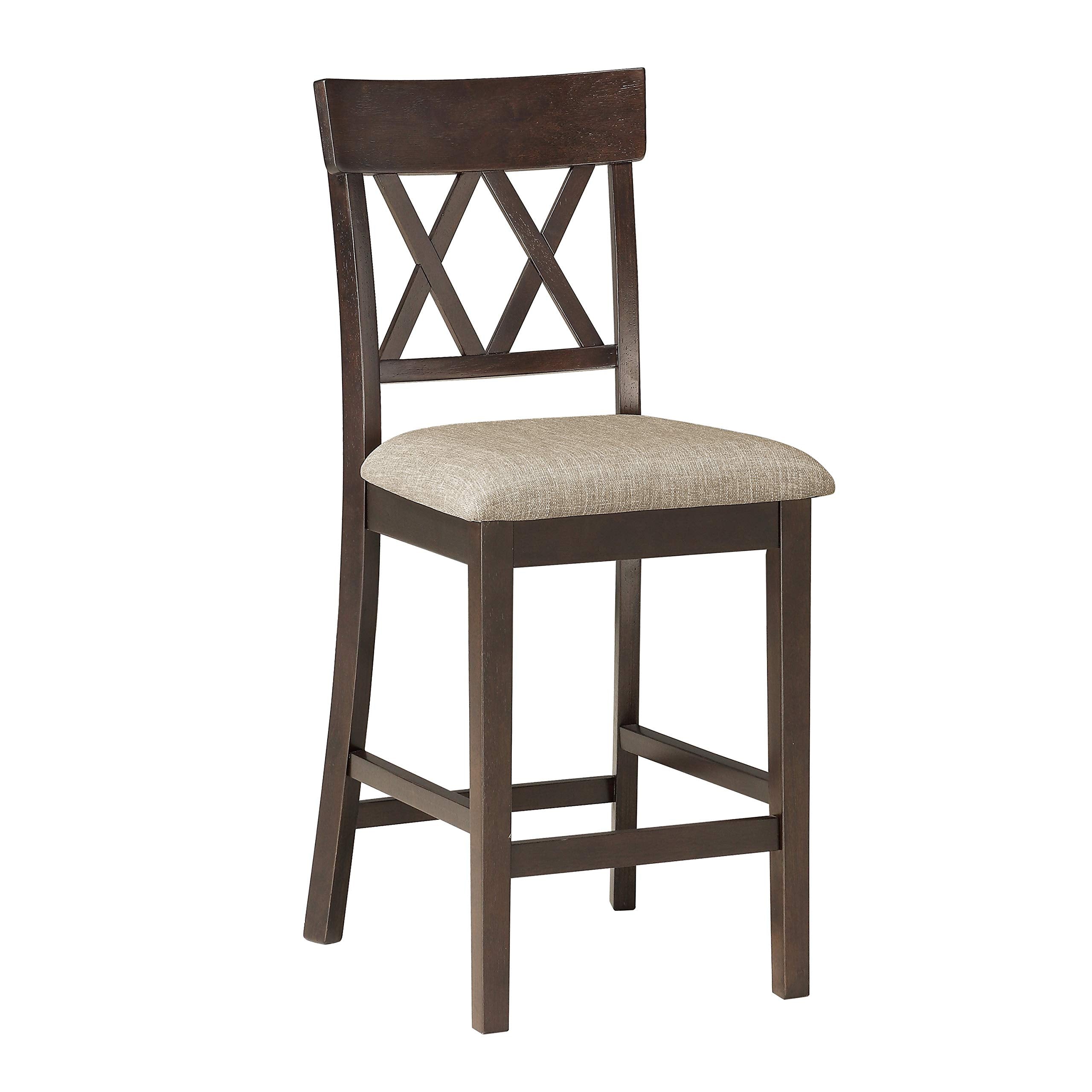 Benjara Fabric Wooden Counter Height Chair with Double X Back Design, Brown
