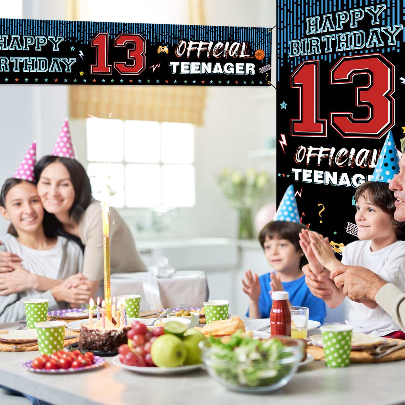 Happy 13Th Birthday Decoration Set, Official Teenager 13 Birthday Backdrop Banner For Boys Girls, Thirteenth Birthday Party Yard