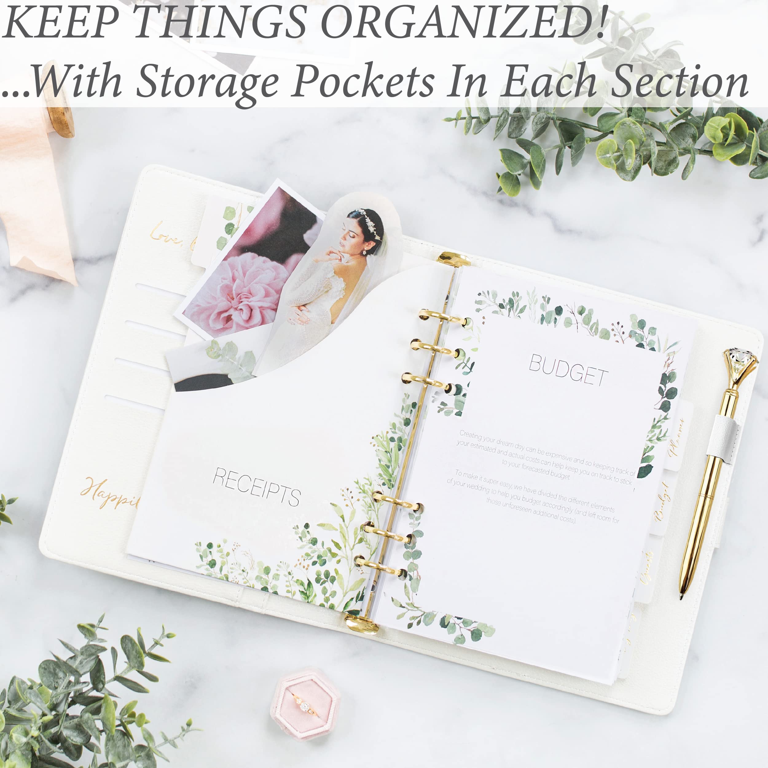 Wedding Planner Book And Organizer For The Bride -Faux Leather, Gold Foil 'Future Mrs' Wedding Binder I Includes Pen, Bookmark &