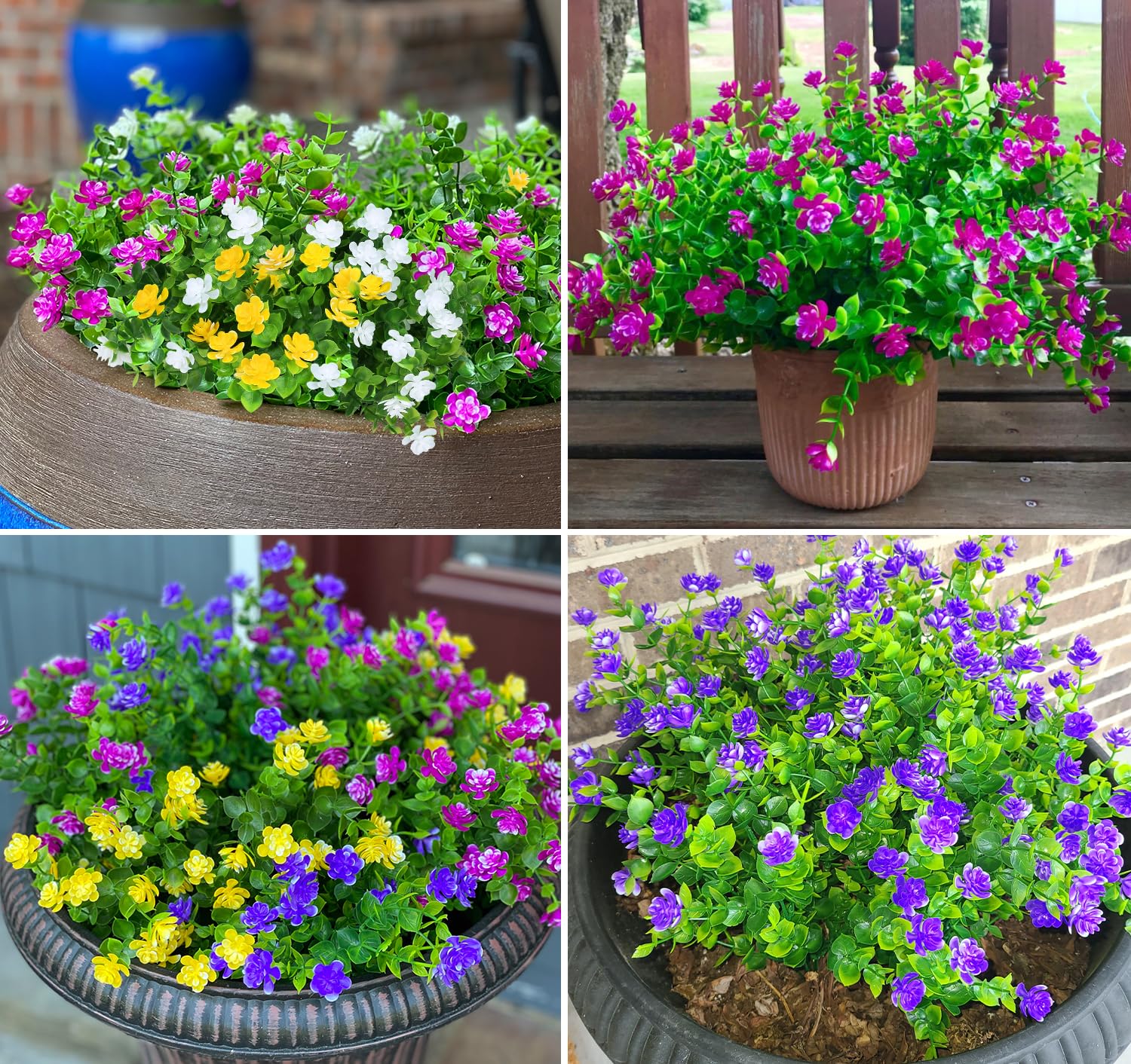 Klemoo 8 Bundles Outdoor Artificial Fake Flowers Uv Resistant No Fade Boxwood Faux Plastic Shrubs Plants For Garden Patio Porch