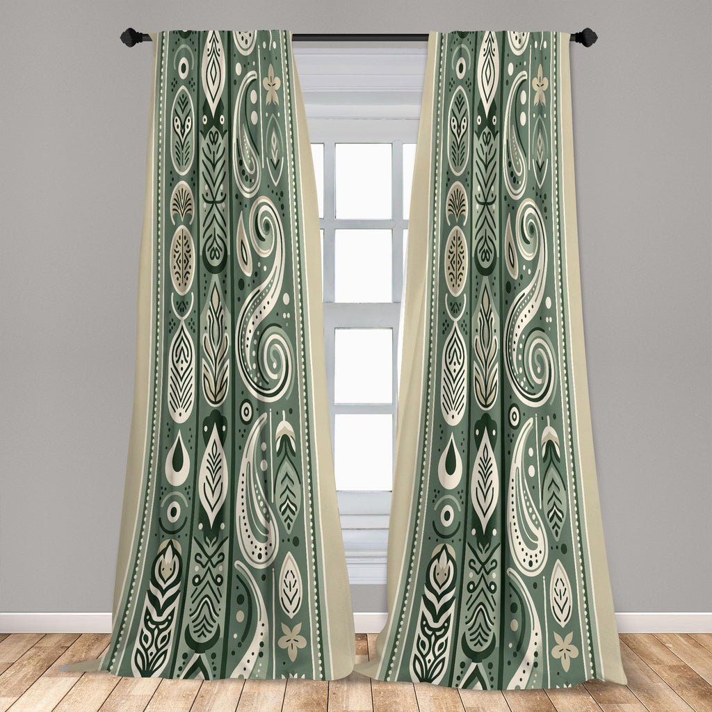 Ambesonne Boho Window Curtains Pack Of 2, Simplistic Ethnic Look Botanical Ornaments As Stripes Neutral Tones, Lightweight Set W