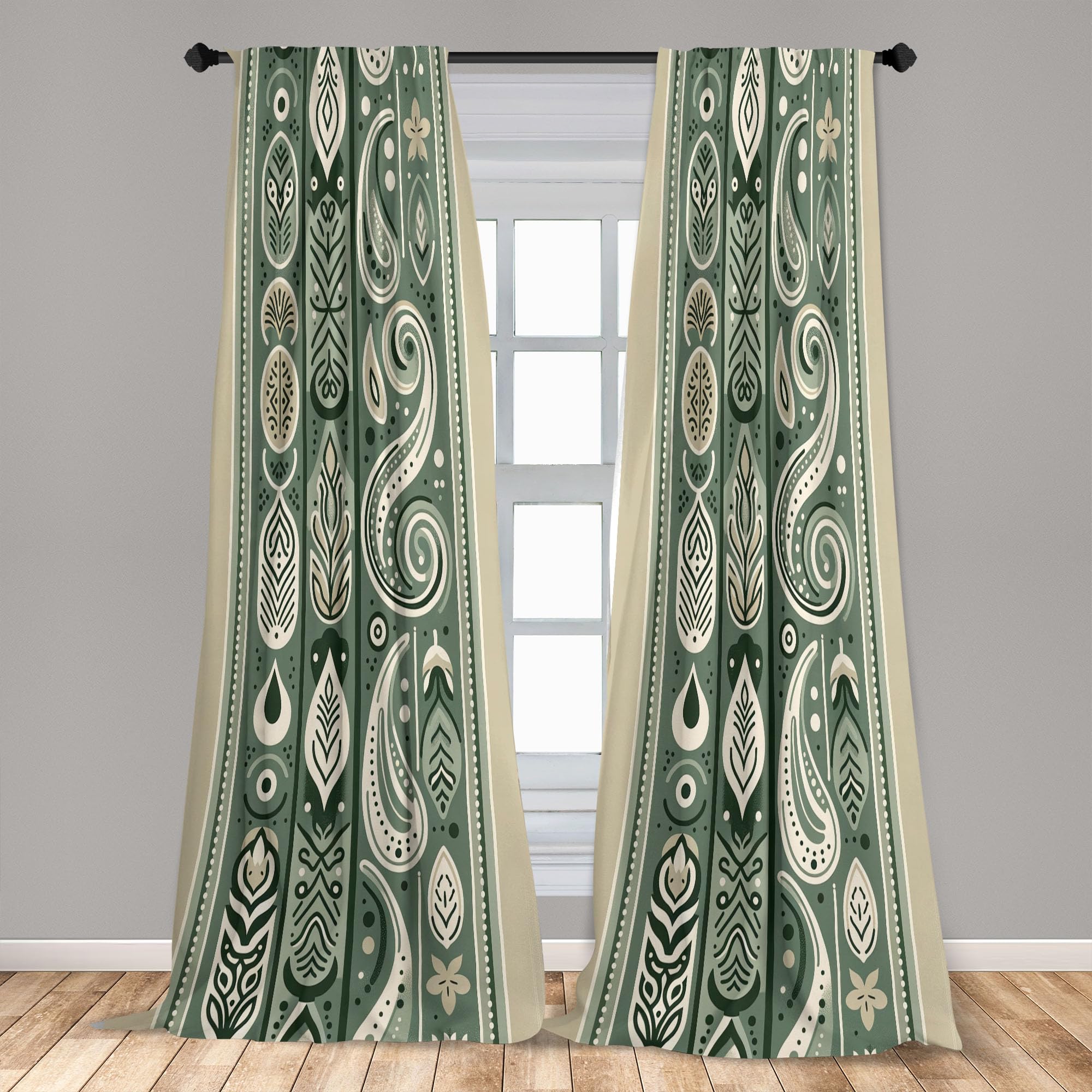 Ambesonne Boho Window Curtains Pack Of 2, Simplistic Ethnic Look Botanical Ornaments As Stripes Neutral Tones, Lightweight Set W