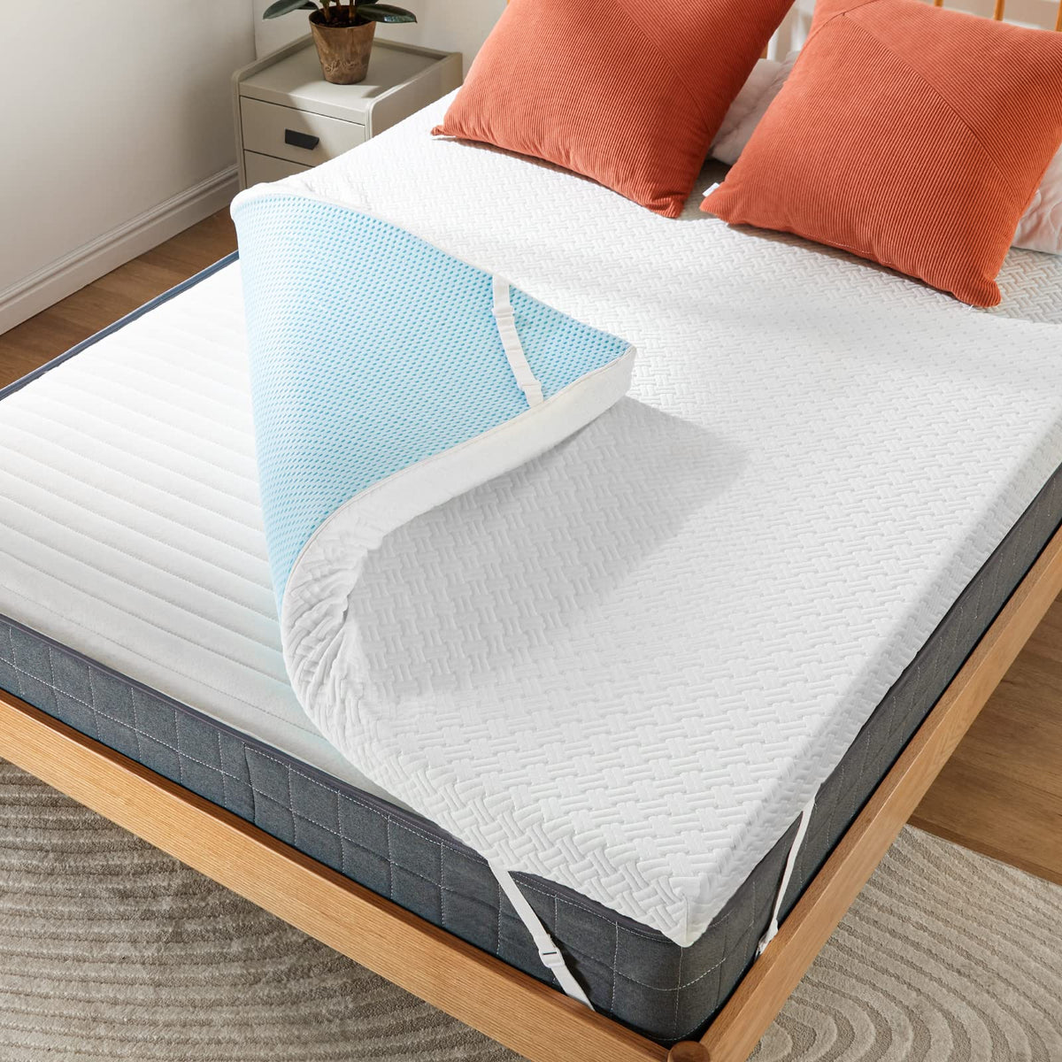 Perlecare 4 Inch Memory Foam Mattress Topper Queen, Cooling Gel Bed Topper For Pressure Relief,Removable & Non-Slip Soft Cover,C