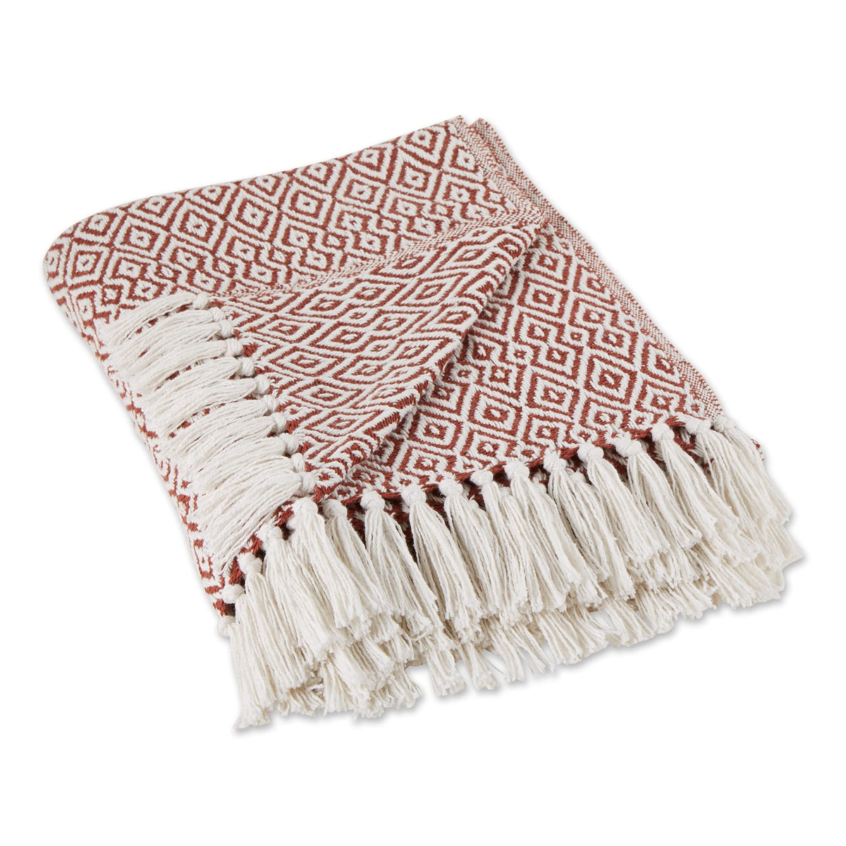 Dii Rustic Farmhouse Double Diamond Woven Throw, 50X60, Cinnamon