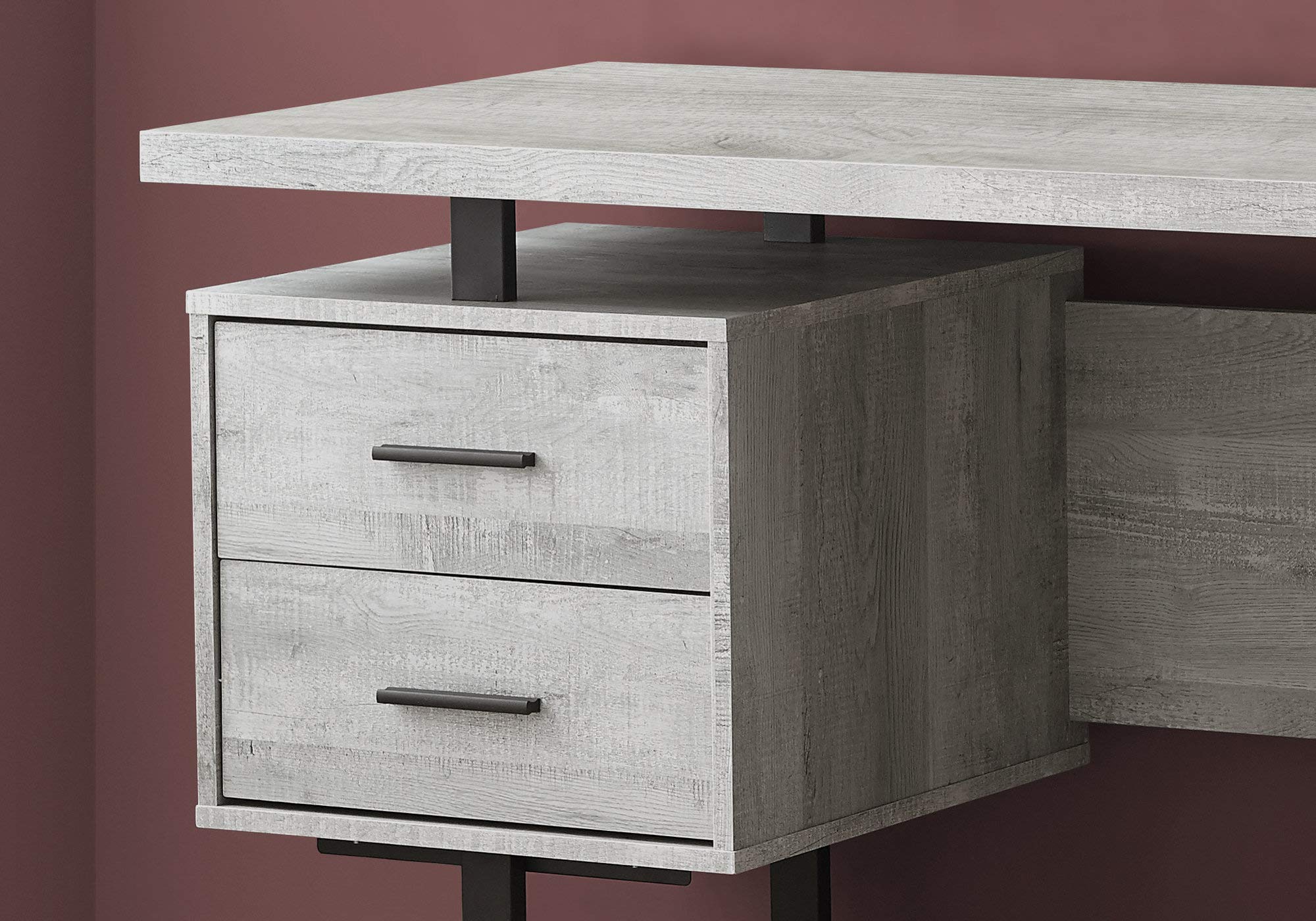 Monarch Specialties Computer Desk With Drawers - Contemporary Style - Home & Office Computer Desk With Metal Legs - 60&quot;L (Grey Reclaimed Wood Look)