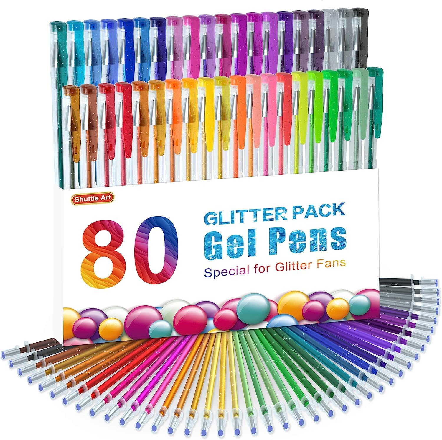 Shuttle Art 80 Pack Glitter Gel Pens, 40 Colors Glitter Gel Pens Set With 40 Refills For Adults Coloring Books Drawing Crafts Sc