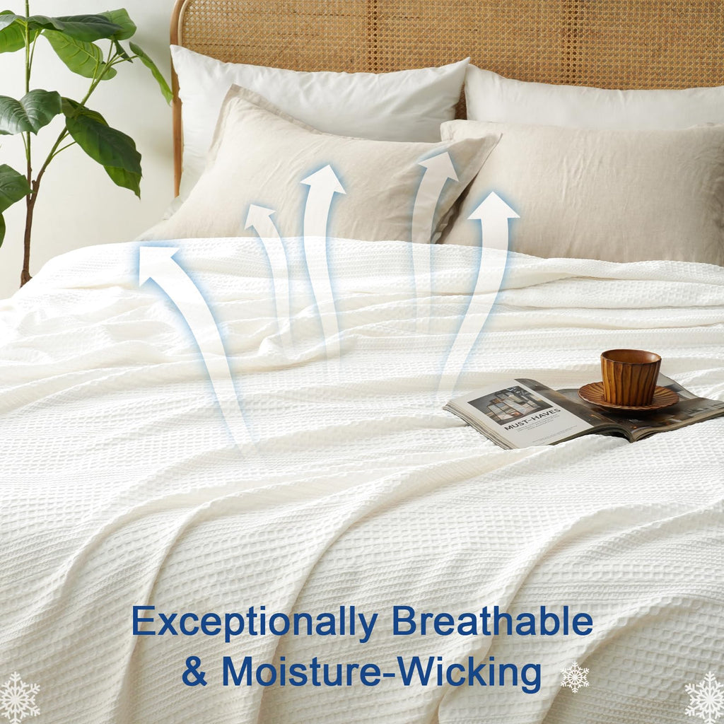 Phf Ultra Soft Waffle Weave Blanket King Size For Bed, Lightweight And Breathable Thin Blanket For Summer - 104''X 90'' Soft Wov