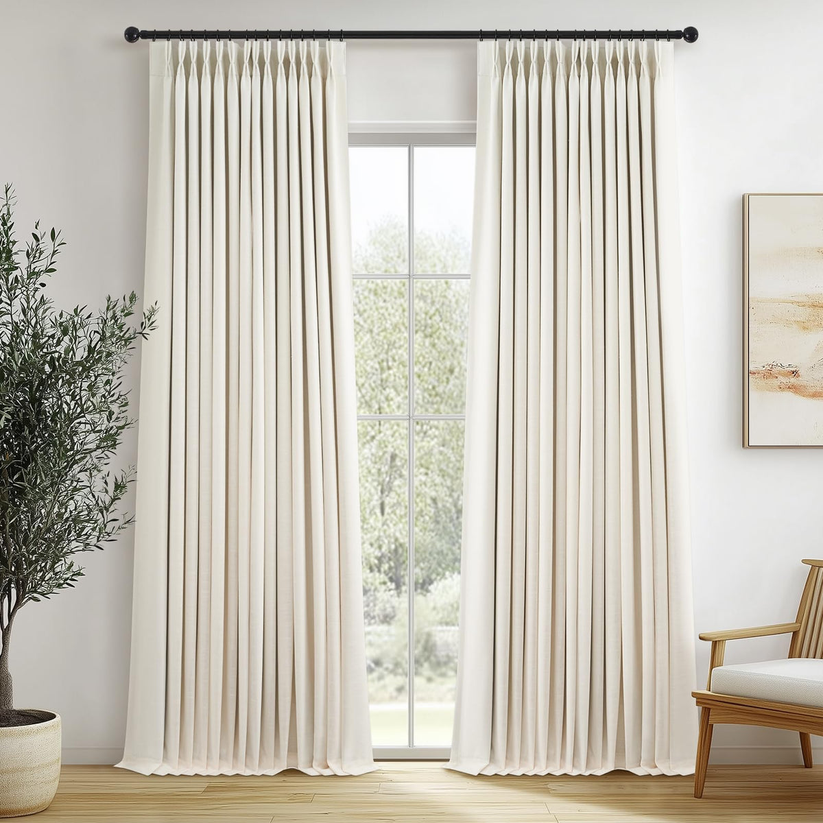Topfinel 96 Inch Long 100% Blackout Pinch Pleated Curtains Birch 2 Panels