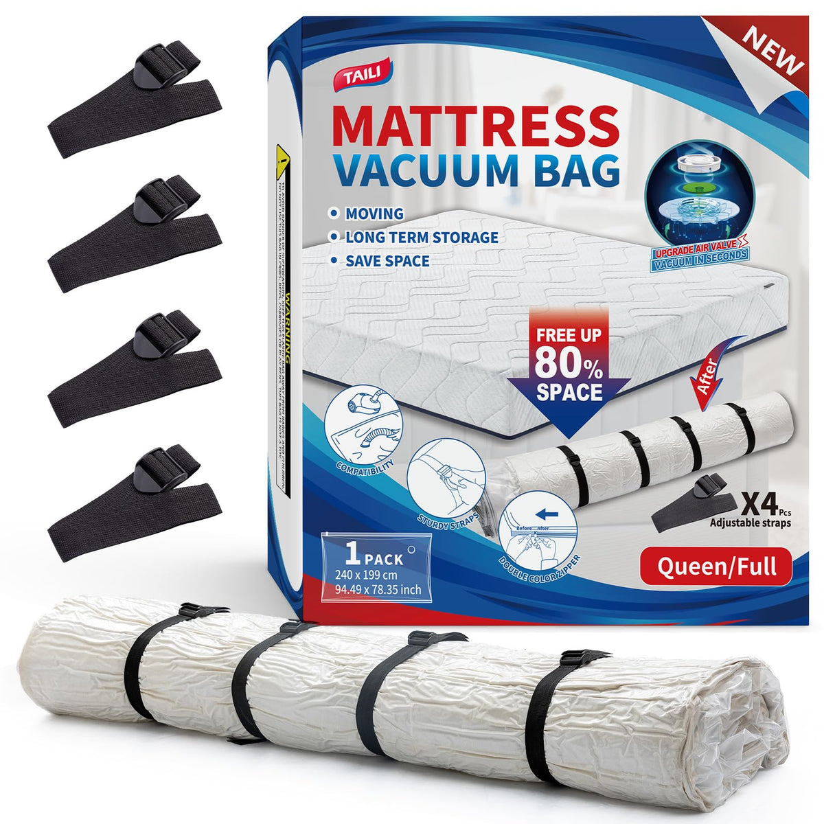 TAILI Mattress Vacuum Storage Bag,Easy Moving for Memory Foam,Full/Queen