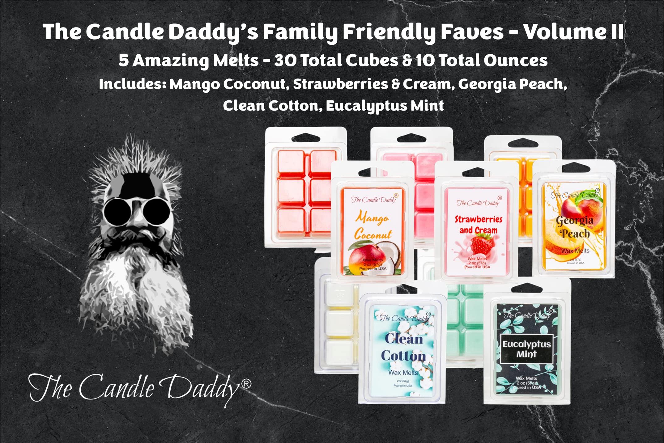 The Candle Daddy Family Friendly Faves Volume Ii - 5 Pack Of Wax Melts - 30 Total Cubes - 10 Total Ounces