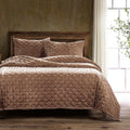 HiEnd Accents Stella Faux Silk Velvet Quilt, King Size, Dusty Rose Solid Color, Romantic Modern Western Traditional Style Luxury