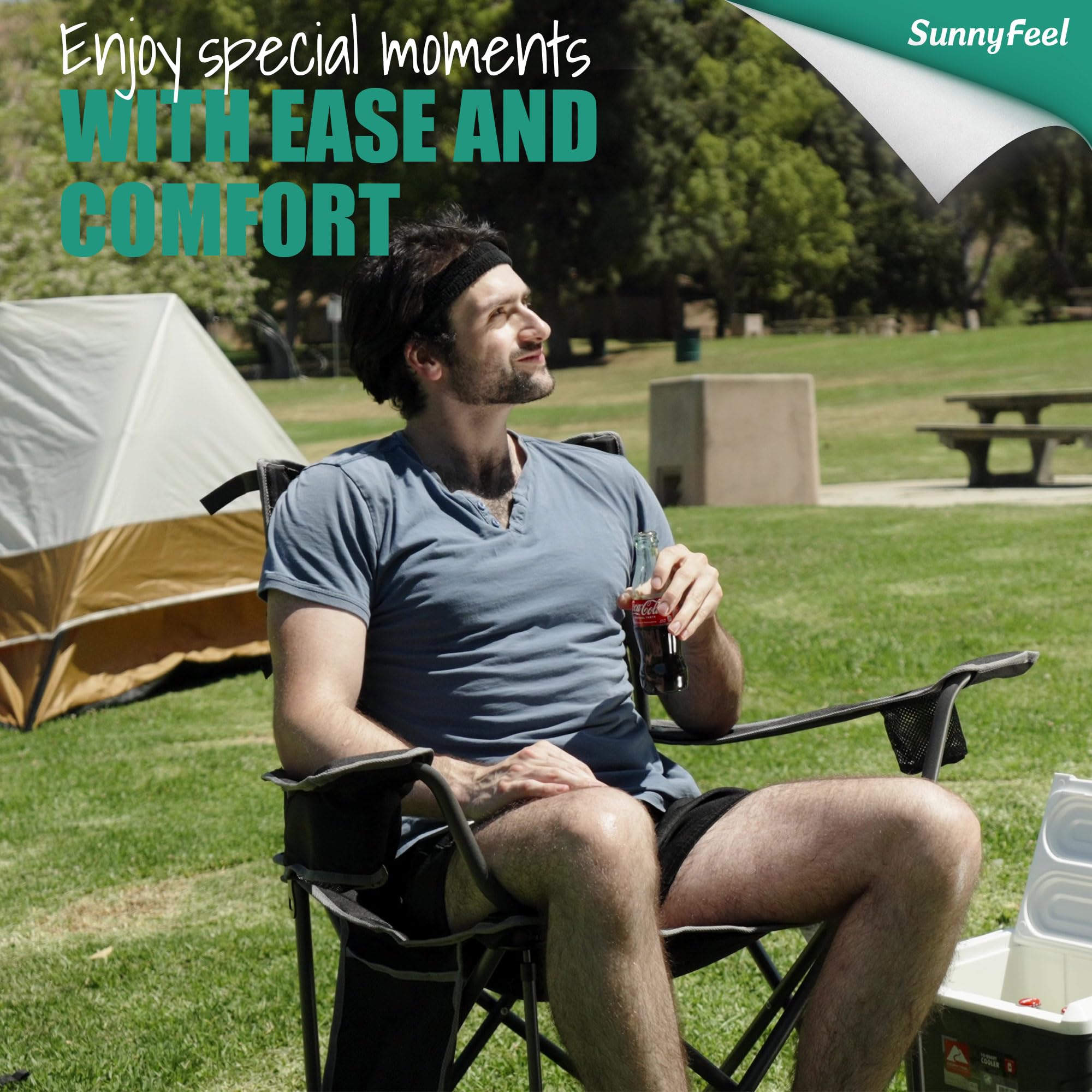 Sunnyfeel Xl Oversized Camping Chair, Folding Camp Chairs For Adults Heavy Duty Big Tall 500 Lbs, Padded Portable Quad Arm Lawn Chair With Pocket For Outdoor/Picnic/Beach/Sports